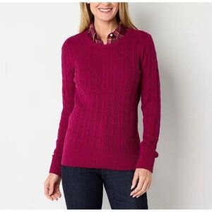 St. Johns Bay Long Sleeve Maroon Cable Knit Sweater Womens Size Petite XL-‎ NWT